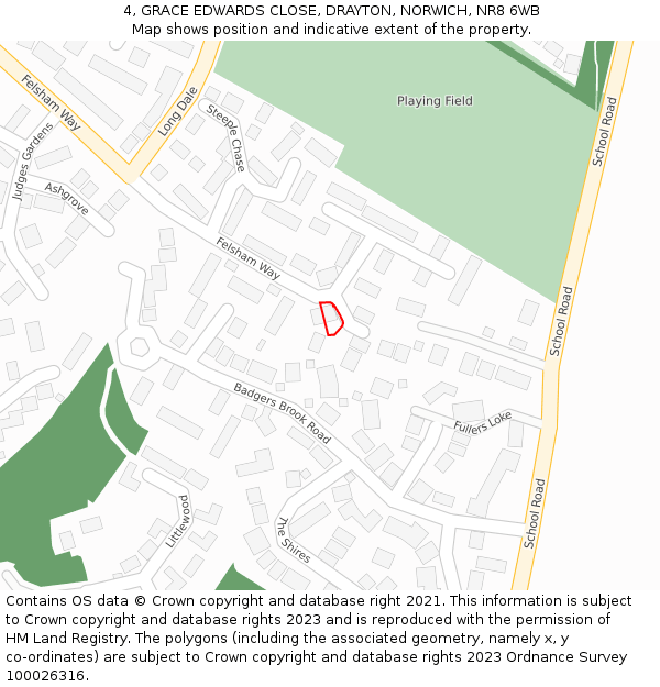 4, GRACE EDWARDS CLOSE, DRAYTON, NORWICH, NR8 6WB: Location map and indicative extent of plot