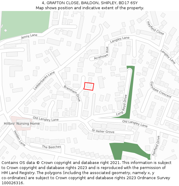 4, GRAFTON CLOSE, BAILDON, SHIPLEY, BD17 6SY: Location map and indicative extent of plot