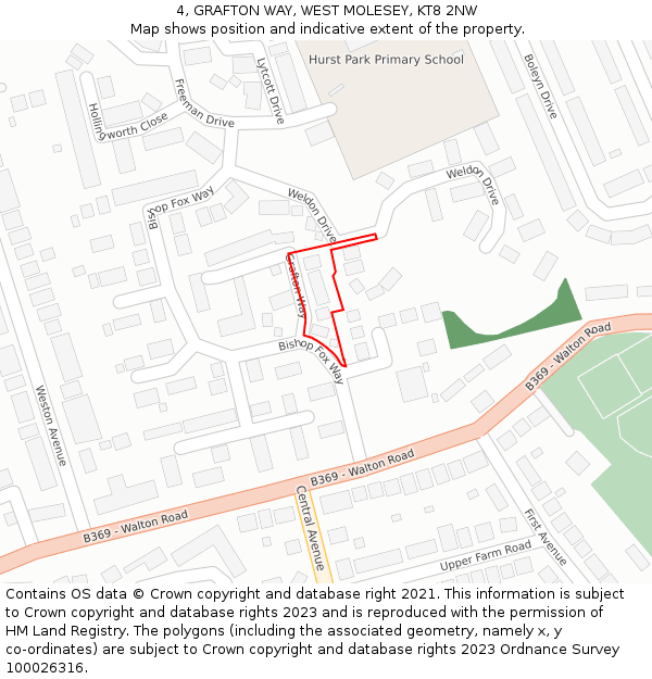 4, GRAFTON WAY, WEST MOLESEY, KT8 2NW: Location map and indicative extent of plot