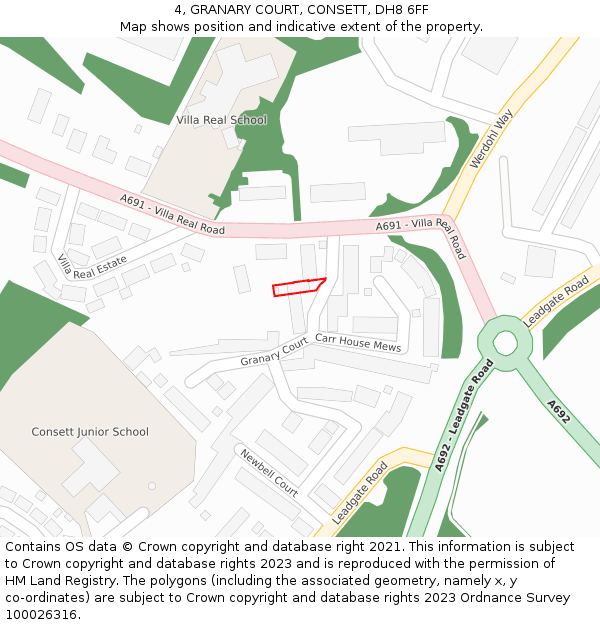 4, GRANARY COURT, CONSETT, DH8 6FF: Location map and indicative extent of plot