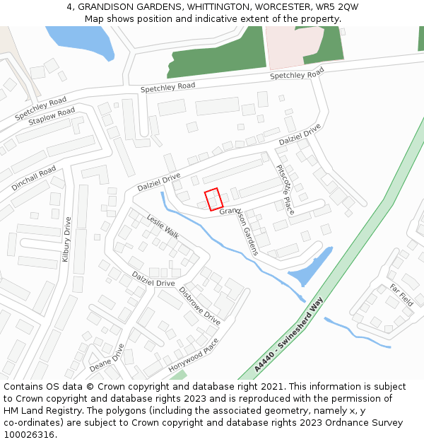 4, GRANDISON GARDENS, WHITTINGTON, WORCESTER, WR5 2QW: Location map and indicative extent of plot