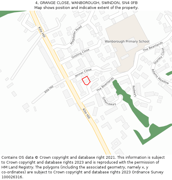 4, GRANGE CLOSE, WANBOROUGH, SWINDON, SN4 0FB: Location map and indicative extent of plot