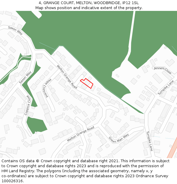 4, GRANGE COURT, MELTON, WOODBRIDGE, IP12 1SL: Location map and indicative extent of plot