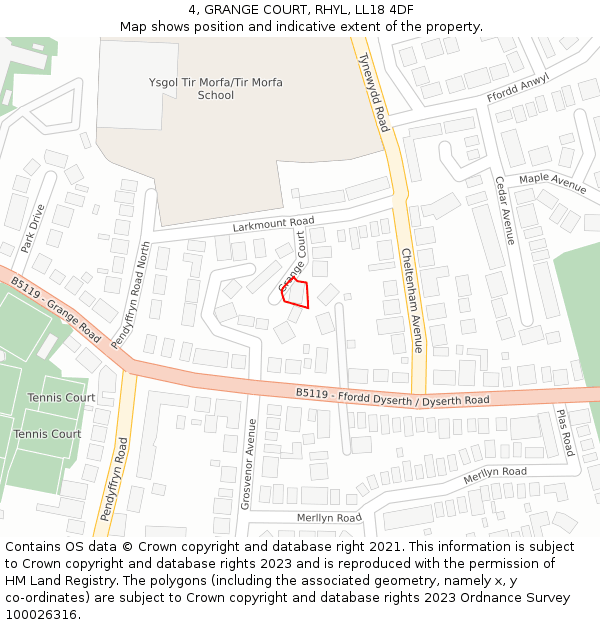 4, GRANGE COURT, RHYL, LL18 4DF: Location map and indicative extent of plot