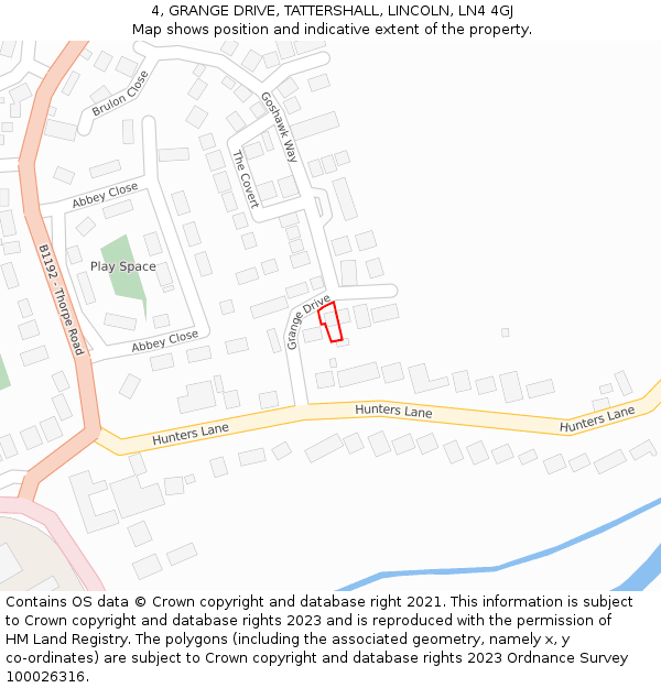 4, GRANGE DRIVE, TATTERSHALL, LINCOLN, LN4 4GJ: Location map and indicative extent of plot