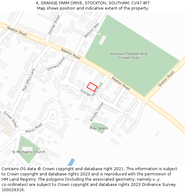 4, GRANGE FARM DRIVE, STOCKTON, SOUTHAM, CV47 8FT: Location map and indicative extent of plot