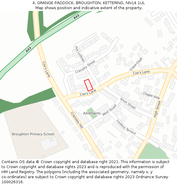 4, GRANGE PADDOCK, BROUGHTON, KETTERING, NN14 1UL: Location map and indicative extent of plot