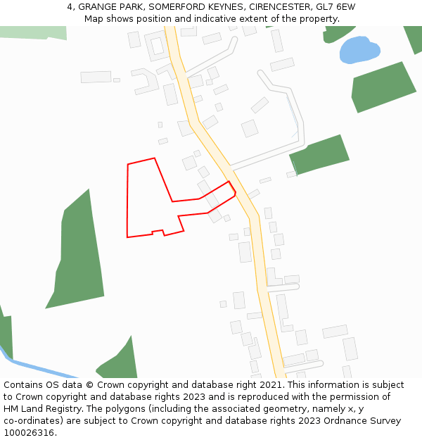4, GRANGE PARK, SOMERFORD KEYNES, CIRENCESTER, GL7 6EW: Location map and indicative extent of plot