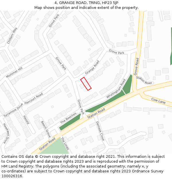 4, GRANGE ROAD, TRING, HP23 5JP: Location map and indicative extent of plot