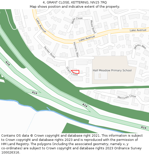 4, GRANT CLOSE, KETTERING, NN15 7RQ: Location map and indicative extent of plot