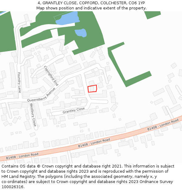 4, GRANTLEY CLOSE, COPFORD, COLCHESTER, CO6 1YP: Location map and indicative extent of plot