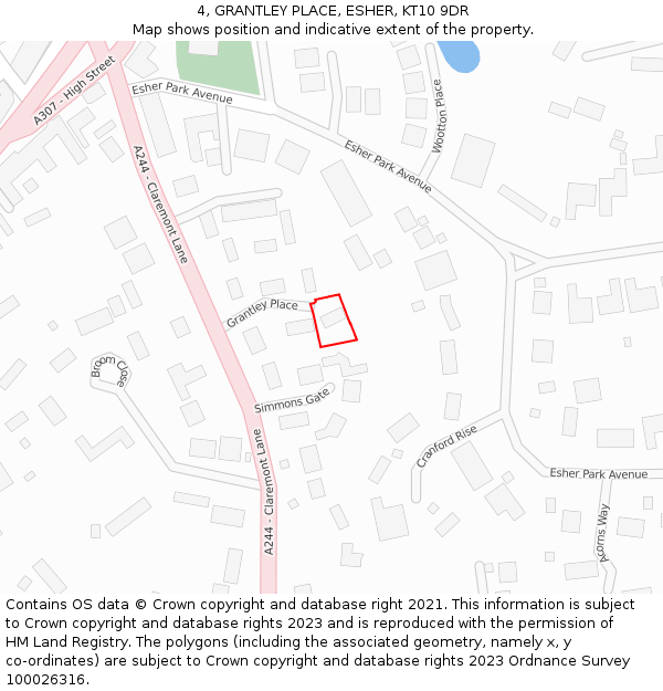 4, GRANTLEY PLACE, ESHER, KT10 9DR: Location map and indicative extent of plot