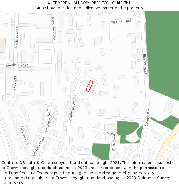 4, GRAPPENHALL WAY, PRENTON, CH43 7NH: Location map and indicative extent of plot