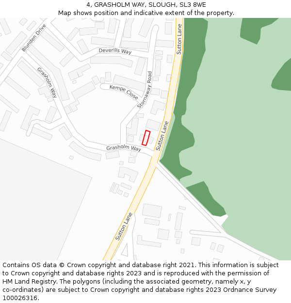 4, GRASHOLM WAY, SLOUGH, SL3 8WE: Location map and indicative extent of plot