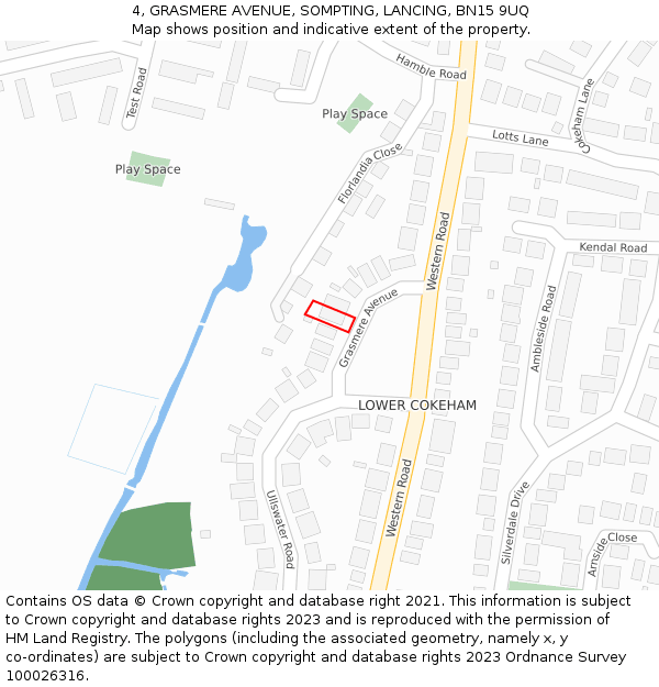 4, GRASMERE AVENUE, SOMPTING, LANCING, BN15 9UQ: Location map and indicative extent of plot