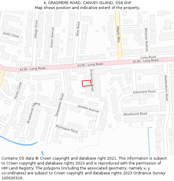 4, GRASMERE ROAD, CANVEY ISLAND, SS8 0HF: Location map and indicative extent of plot