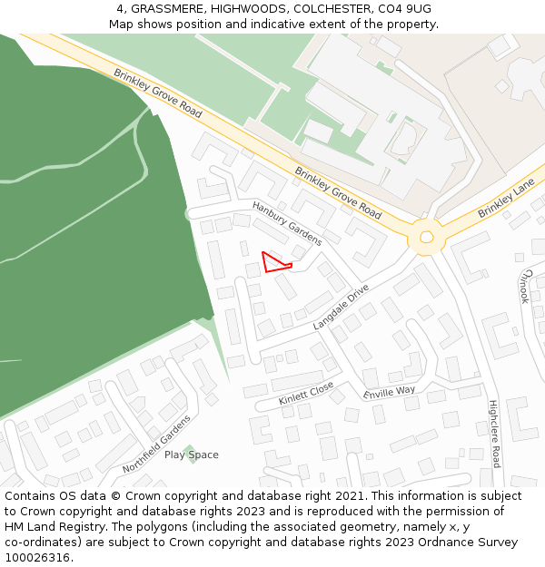 4, GRASSMERE, HIGHWOODS, COLCHESTER, CO4 9UG: Location map and indicative extent of plot