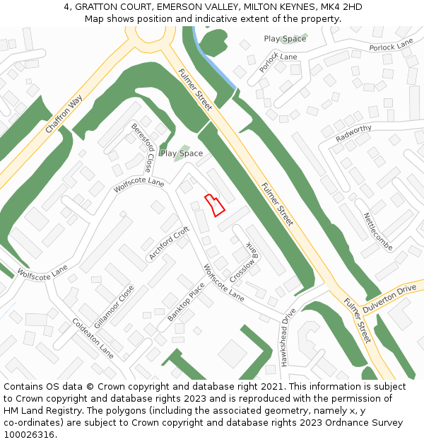 4, GRATTON COURT, EMERSON VALLEY, MILTON KEYNES, MK4 2HD: Location map and indicative extent of plot