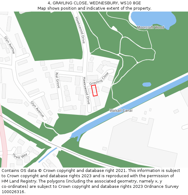 4, GRAYLING CLOSE, WEDNESBURY, WS10 8GE: Location map and indicative extent of plot