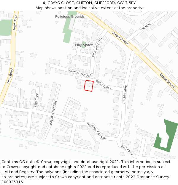 4, GRAYS CLOSE, CLIFTON, SHEFFORD, SG17 5PY: Location map and indicative extent of plot