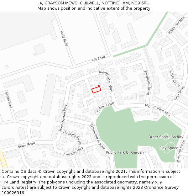 4, GRAYSON MEWS, CHILWELL, NOTTINGHAM, NG9 6RU: Location map and indicative extent of plot