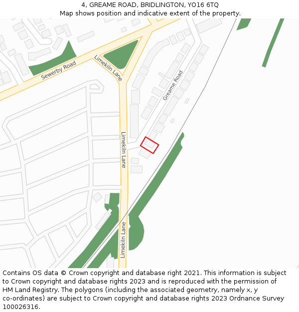 4, GREAME ROAD, BRIDLINGTON, YO16 6TQ: Location map and indicative extent of plot