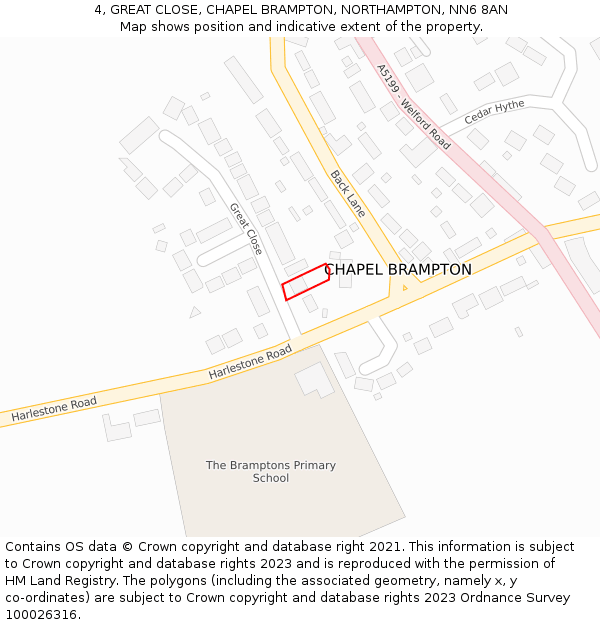 4, GREAT CLOSE, CHAPEL BRAMPTON, NORTHAMPTON, NN6 8AN: Location map and indicative extent of plot