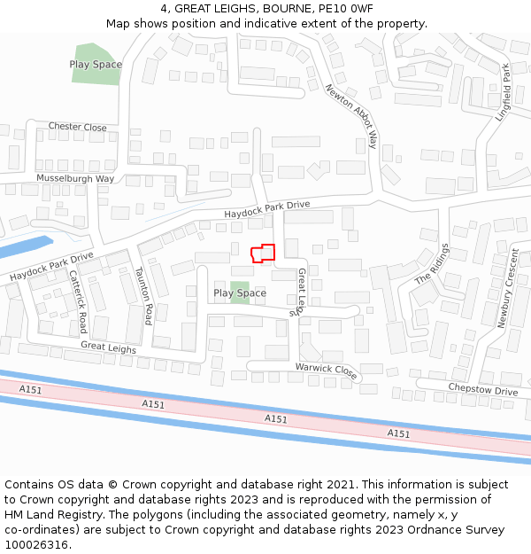 4, GREAT LEIGHS, BOURNE, PE10 0WF: Location map and indicative extent of plot