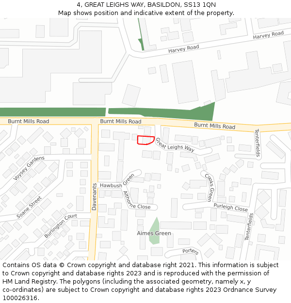 4, GREAT LEIGHS WAY, BASILDON, SS13 1QN: Location map and indicative extent of plot