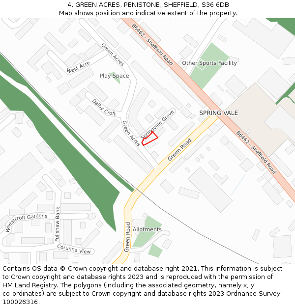 4, GREEN ACRES, PENISTONE, SHEFFIELD, S36 6DB: Location map and indicative extent of plot