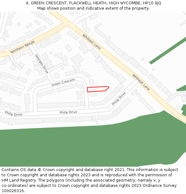 4, GREEN CRESCENT, FLACKWELL HEATH, HIGH WYCOMBE, HP10 9JQ: Location map and indicative extent of plot