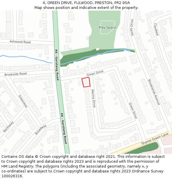 4, GREEN DRIVE, FULWOOD, PRESTON, PR2 9SA: Location map and indicative extent of plot