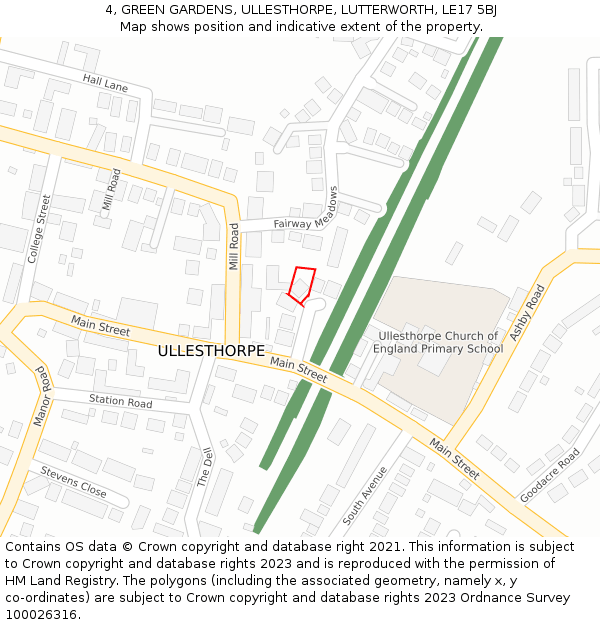 4, GREEN GARDENS, ULLESTHORPE, LUTTERWORTH, LE17 5BJ: Location map and indicative extent of plot