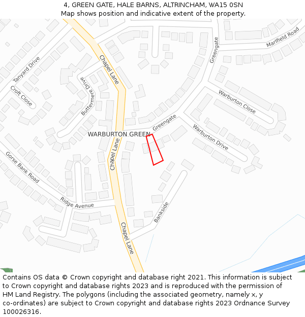 4, GREEN GATE, HALE BARNS, ALTRINCHAM, WA15 0SN: Location map and indicative extent of plot