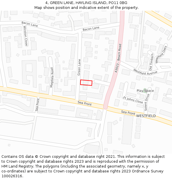 4, GREEN LANE, HAYLING ISLAND, PO11 0BG: Location map and indicative extent of plot