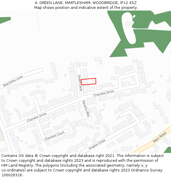4, GREEN LANE, MARTLESHAM, WOODBRIDGE, IP12 4SZ: Location map and indicative extent of plot