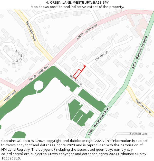 4, GREEN LANE, WESTBURY, BA13 3PY: Location map and indicative extent of plot