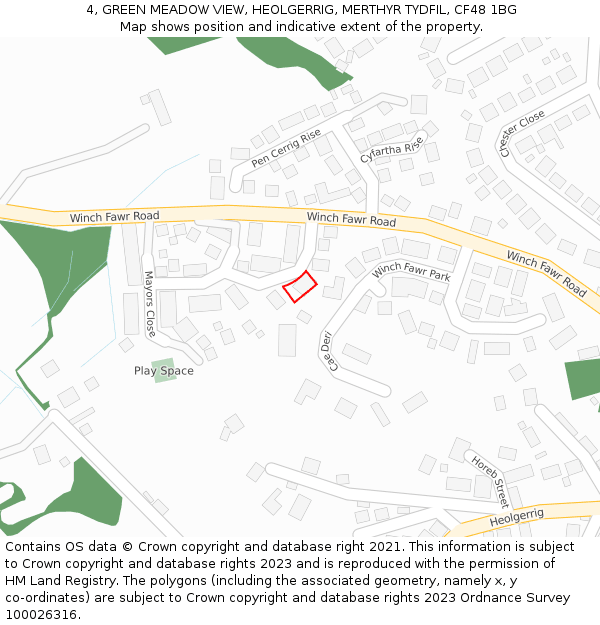 4, GREEN MEADOW VIEW, HEOLGERRIG, MERTHYR TYDFIL, CF48 1BG: Location map and indicative extent of plot