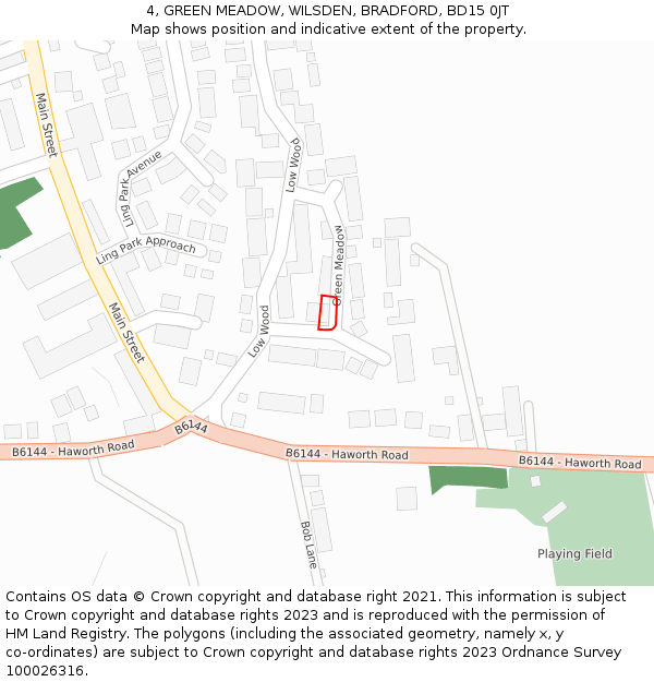 4, GREEN MEADOW, WILSDEN, BRADFORD, BD15 0JT: Location map and indicative extent of plot