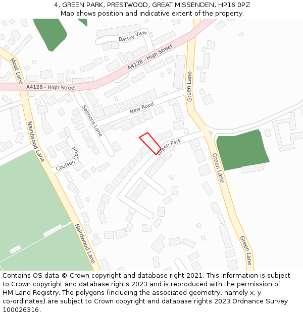 4, GREEN PARK, PRESTWOOD, GREAT MISSENDEN, HP16 0PZ: Location map and indicative extent of plot