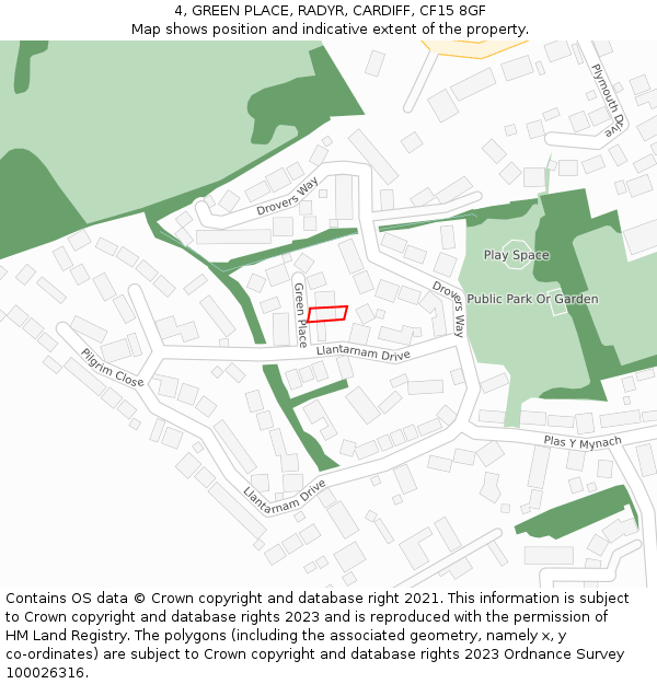 4, GREEN PLACE, RADYR, CARDIFF, CF15 8GF: Location map and indicative extent of plot