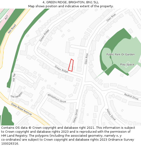 4, GREEN RIDGE, BRIGHTON, BN1 5LL: Location map and indicative extent of plot