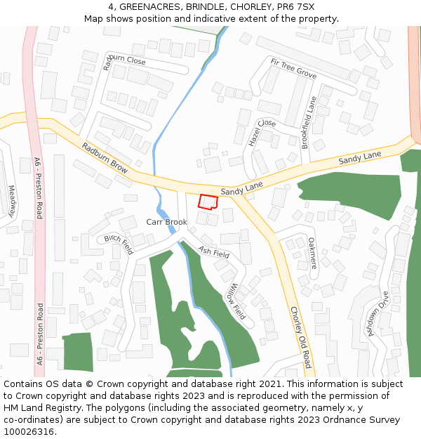 4, GREENACRES, BRINDLE, CHORLEY, PR6 7SX: Location map and indicative extent of plot