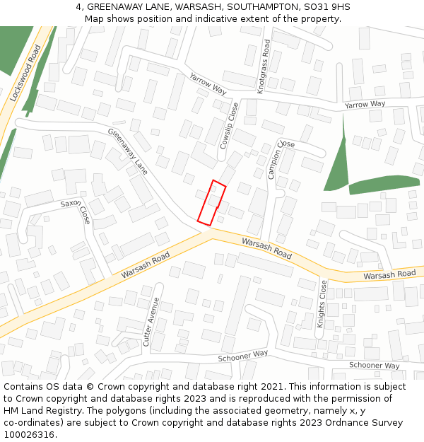 4, GREENAWAY LANE, WARSASH, SOUTHAMPTON, SO31 9HS: Location map and indicative extent of plot