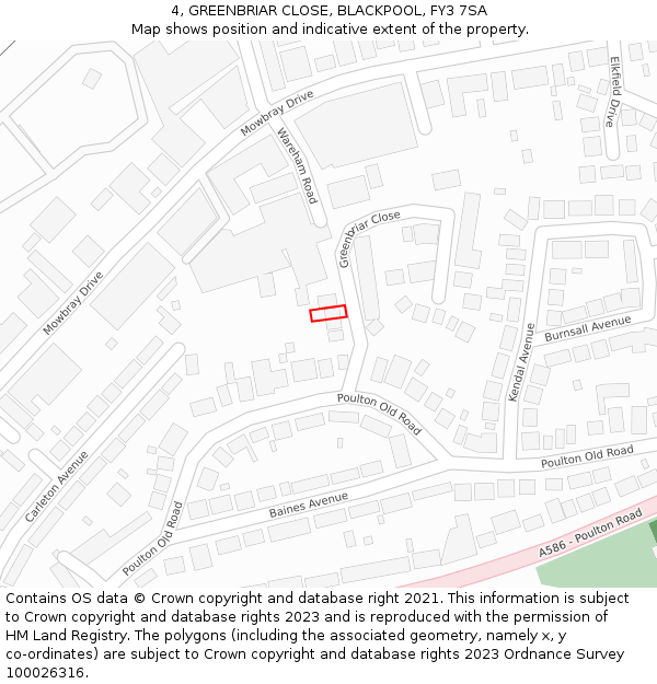 4, GREENBRIAR CLOSE, BLACKPOOL, FY3 7SA: Location map and indicative extent of plot