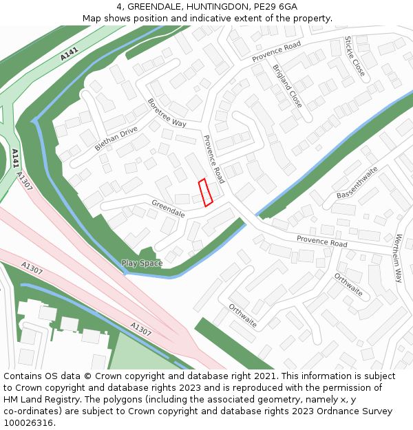 4, GREENDALE, HUNTINGDON, PE29 6GA: Location map and indicative extent of plot