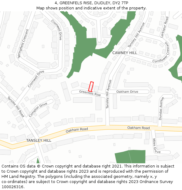 4, GREENFELS RISE, DUDLEY, DY2 7TP: Location map and indicative extent of plot