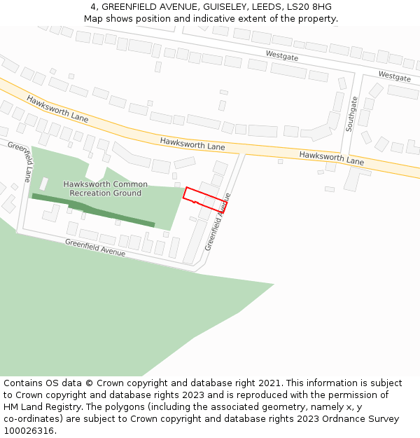 4, GREENFIELD AVENUE, GUISELEY, LEEDS, LS20 8HG: Location map and indicative extent of plot