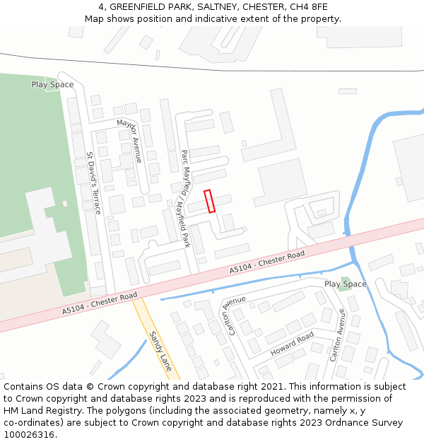 4, GREENFIELD PARK, SALTNEY, CHESTER, CH4 8FE: Location map and indicative extent of plot