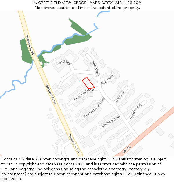 4, GREENFIELD VIEW, CROSS LANES, WREXHAM, LL13 0QA: Location map and indicative extent of plot